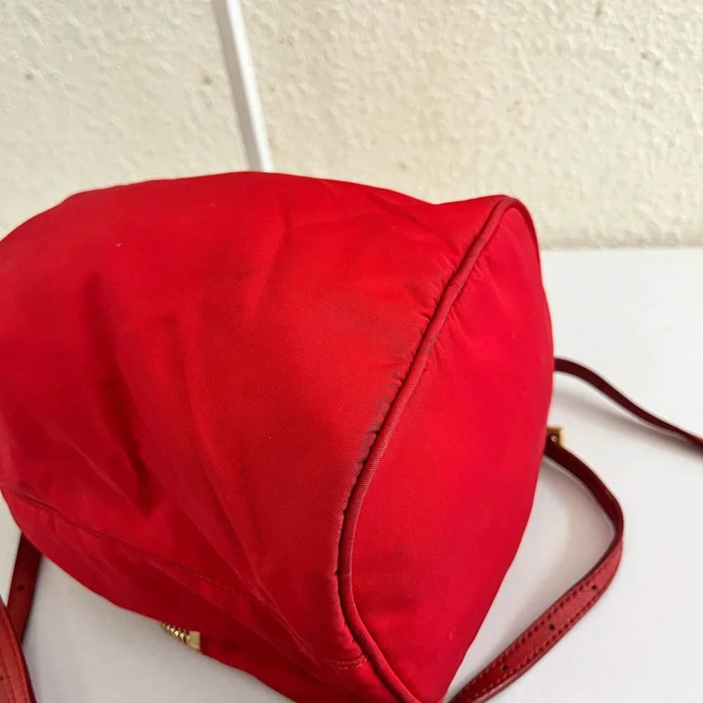 Prada Red Nylon Drawstring Crossbody Bucket Bag with Gold Hardware - Picture 13 of 16